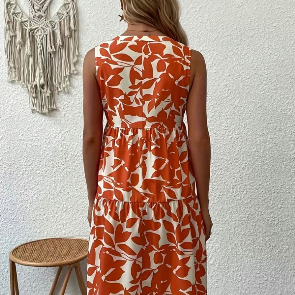 Notched Neck Tiered Dress, Sleeveless Casual Dress For Summer & Spring